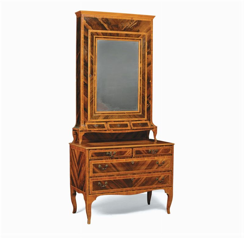 Trumeau Luigi XV interamente lastronato in palissandro e altri legni pregiati. Piemonte XVIII secolo  - Asta Antiquariato, Argenti e Dipinti Antichi - Cambi Casa d'Aste