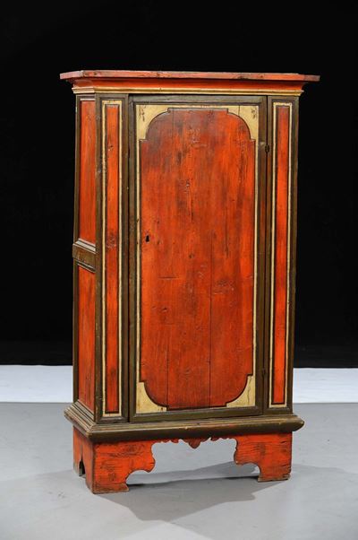 Armadio in Legno Laccato a Fondo Rosso, Tirolo, XIX Secolo