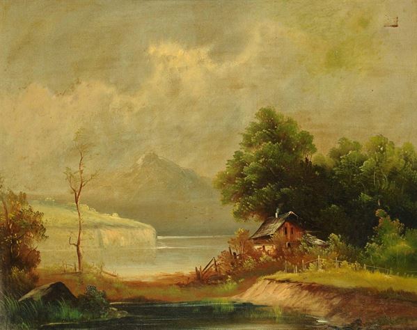 Scuola Inglese del XIX secolo Paesaggio lacustre