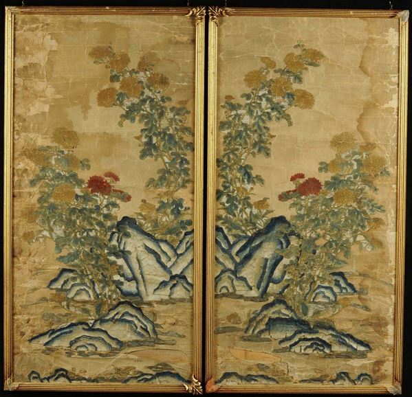 Coppia di pannelli su carta, Cina XIX secolo