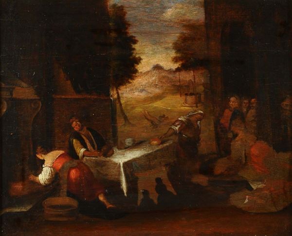 Scuola del XVIII secolo Banchetto con figure