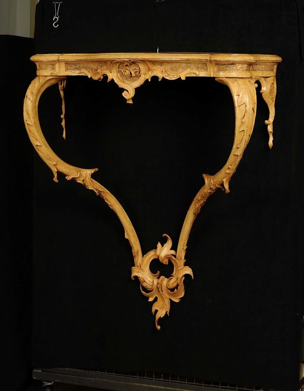 Console a goccia in legno intagliato e laccato, XIX secolo