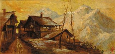 Giacinto Bo (1832-1912)paesaggio con Baite