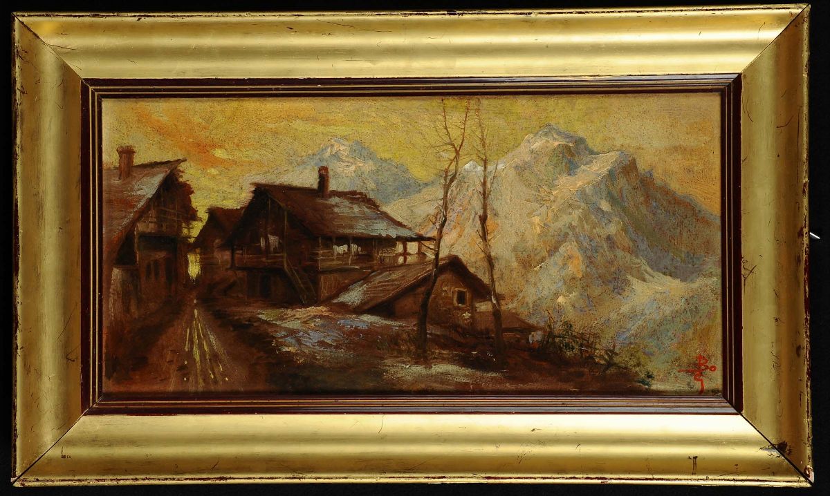 Giacinto Bo (1832-1912)paesaggio con Baite