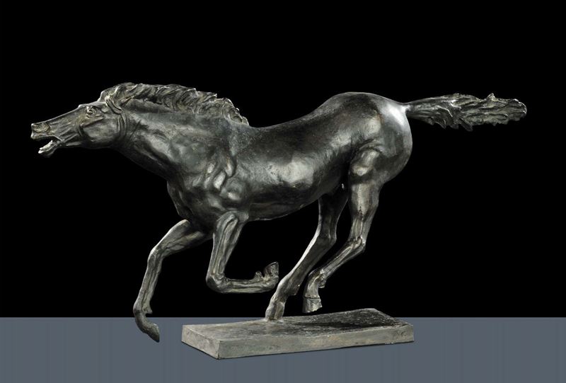 Scultura in bronzo raffigurante cavallo in corsa  - Asta Dipinti del XIX e XX secolo - II - Cambi Casa d'Aste