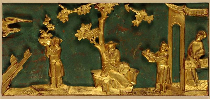 Pannello con figure orientali dorate  - Asta Antiquariato, Argenti e Dipinti Antichi - Cambi Casa d'Aste