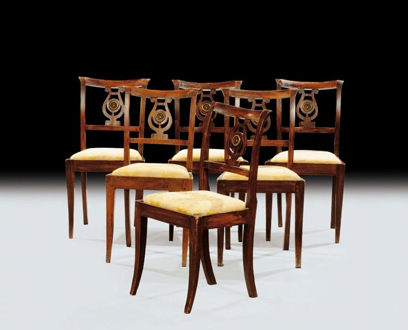 Sei sedie in noce, Reggio Emilia XIX secolo  - Auction Antiquariato, Argenti e Dipinti Antichi - Cambi Casa d'Aste