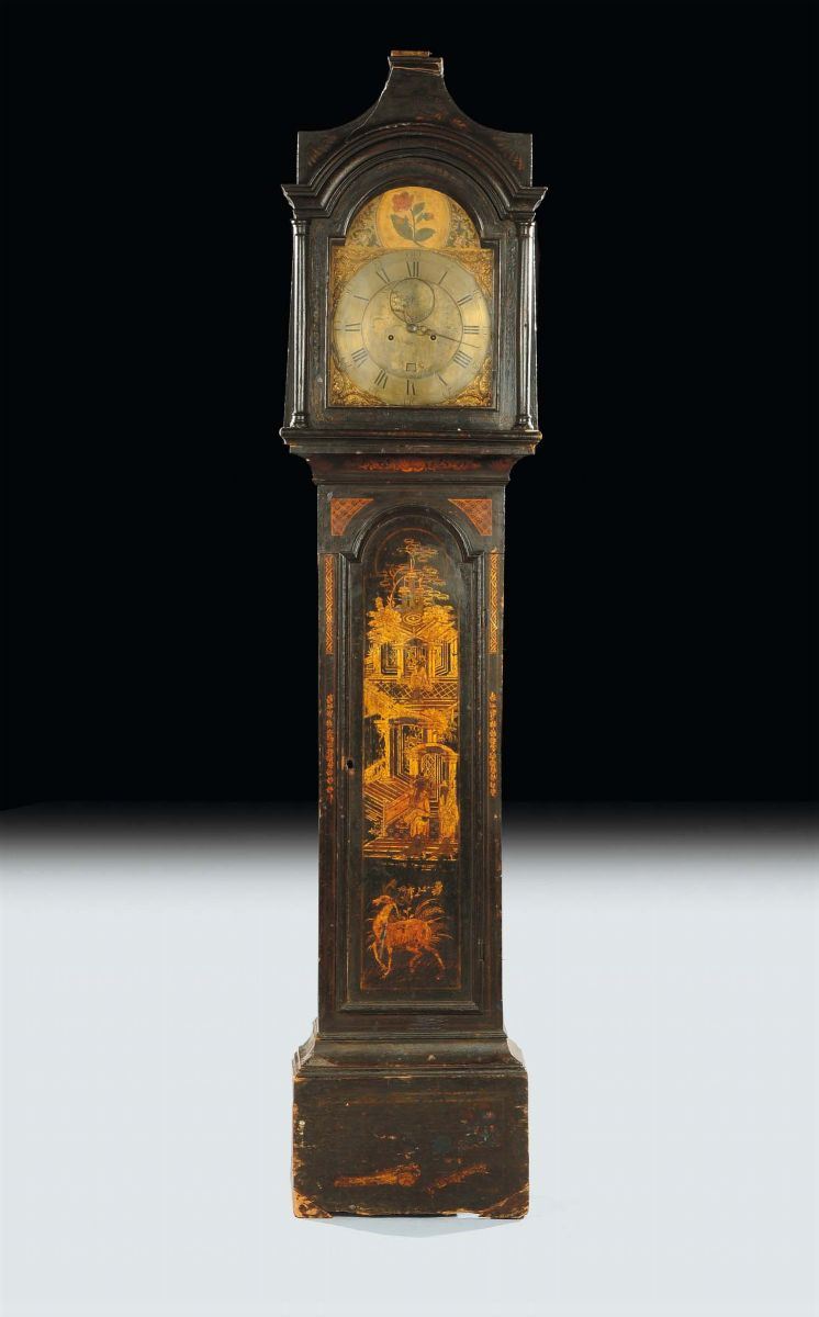 Orologio a colonna laccato a chinoiserie, movimento Mason St. Albans, fine XVIII secolo  - Asta Asta OnLine 03-2012 - Cambi Casa d'Aste