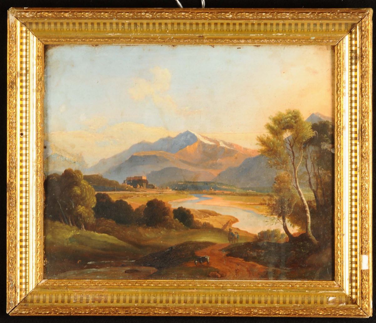 Anonimo Francese del XIX Secolopaesaggio con Armenti e Figure