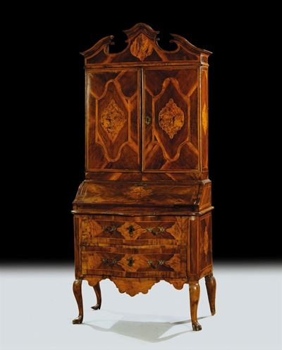 Piccolo Trumeau in Legno Lastronato in Noce e Radica di Noce, Sicilia XVIII Secolo