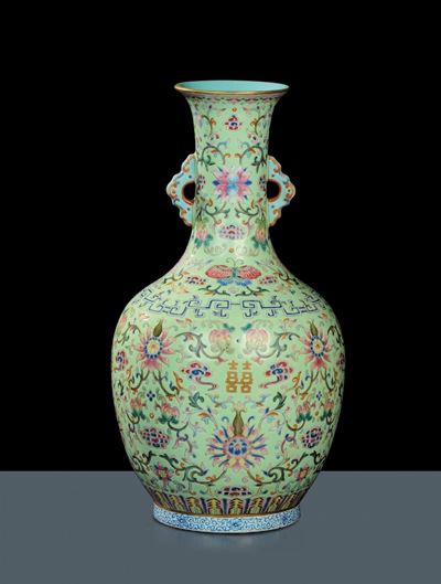 Come da Annuncio in Sala Epoca Non Garantita Vaso con Anse Famiglia Rosa Periodo Daoquan
