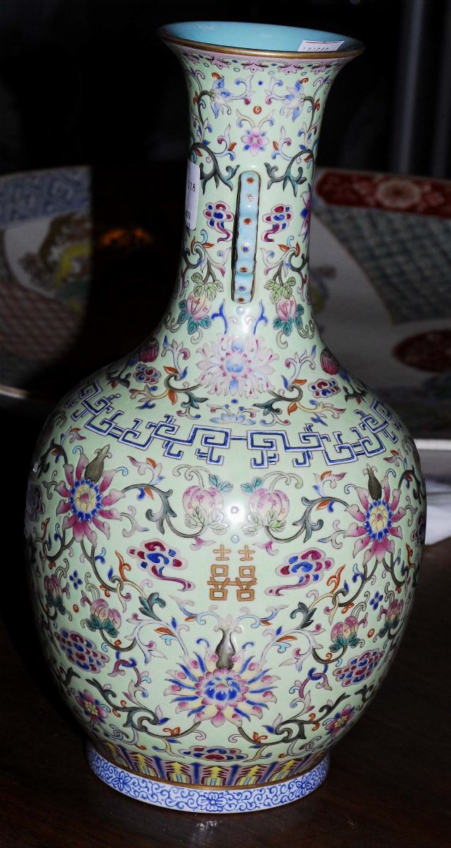 Come da Annuncio in Sala Epoca Non Garantita Vaso con Anse Famiglia Rosa Periodo Daoquan