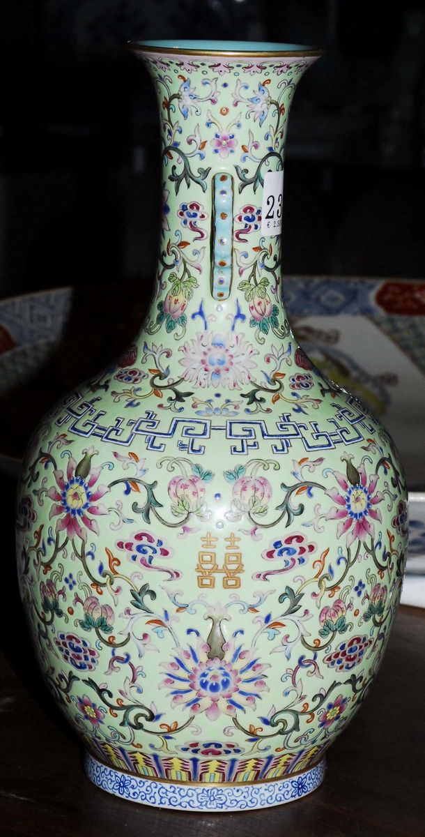 Come da Annuncio in Sala Epoca Non Garantita Vaso con Anse Famiglia Rosa Periodo Daoquan