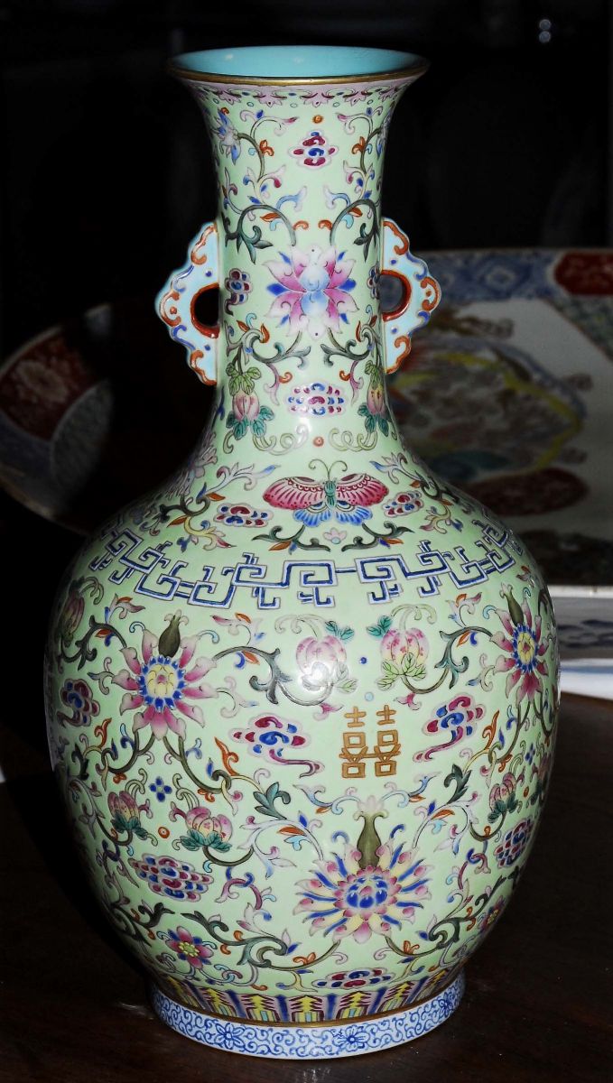 Come da Annuncio in Sala Epoca Non Garantita Vaso con Anse Famiglia Rosa Periodo Daoquan