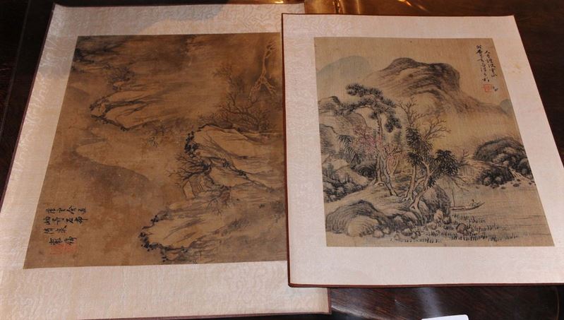 Coppia di Paesaggi con lago e fiume, Cina fine XIX secolo  - Auction Oriental Art - Cambi Casa d'Aste