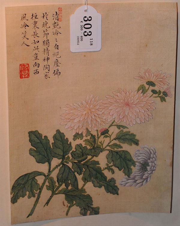 Dipinto su carta raffigurante fiore, Cina fine XIX secolo