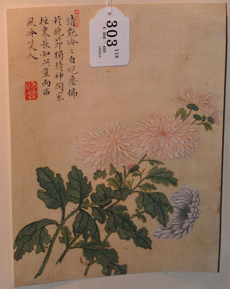 Dipinto su carta raffigurante fiore, Cina fine XIX secolo  - Asta Arte Orientale - Cambi Casa d'Aste
