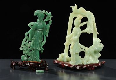 Due Gruppi in Giada con Figure Femminili, Cina XX Secolo
