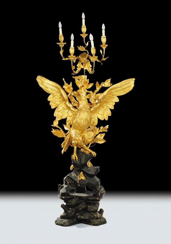 Aquila reggicero in legno intagliato e dorato, Genova XVIII secolo