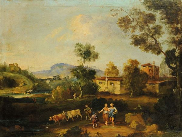 Anonimo Toscano o Veneto del XIX secolo Paesaggi con figure