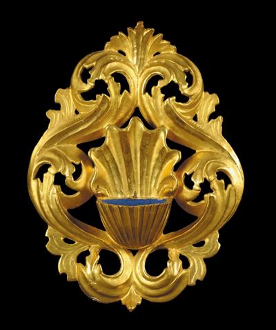 Acquasantiera in Legno Intagliato e Dorato, Roma XVIII Secolo