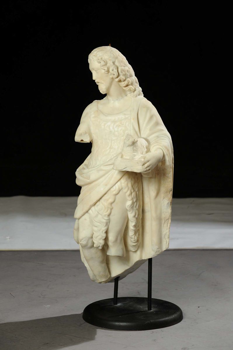 Scultura in Marmo Raffigurante San Giovanni Battista, Toscana XVIII Secolo