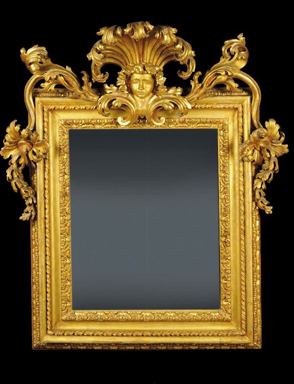 Specchiera in legno scolpito e dorato, Roma XVIII secolo