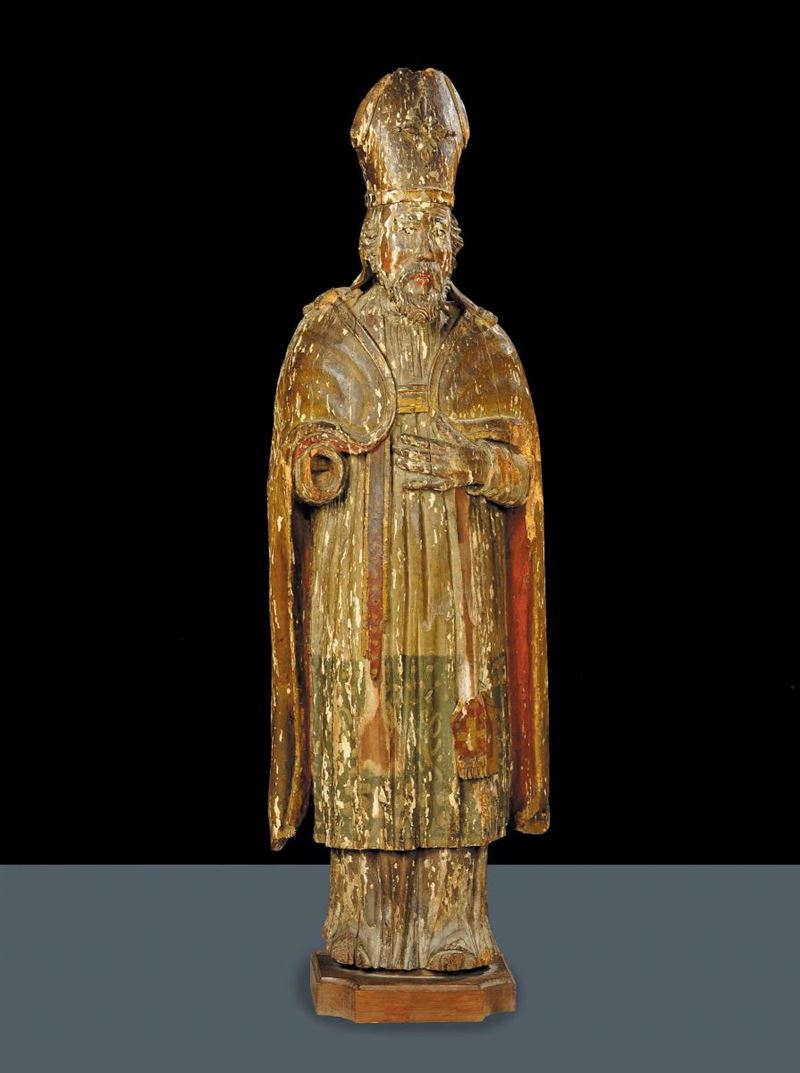 Scultura lignea raffigurante Vescovo, Italia Centrale XVII secolo  - Asta Antiquariato, Argenti e Dipinti Antichi - Cambi Casa d'Aste