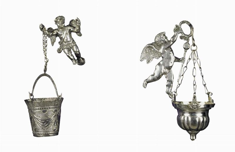 Due putti in argento con secchiello, Italia XVIII-XIX secolo  - Asta Antiquariato, Argenti e Dipinti Antichi - Cambi Casa d'Aste