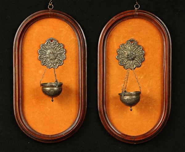Coppia di acquasantiere in argento, Roma XVIII secolo