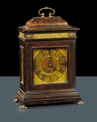 Orologio da Tavolo con Cassa il Legno e Quadrante in Bronzo, Roma Giuseppe De Rossi