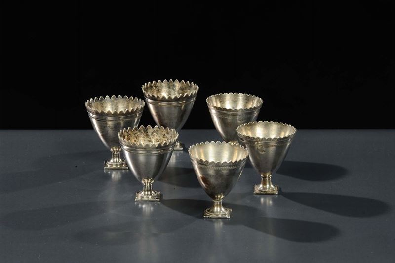 Sei bicchierini in argento, Arte Ottomana del XIX secolo  - Asta Argenti e Gioielli - Cambi Casa d'Aste