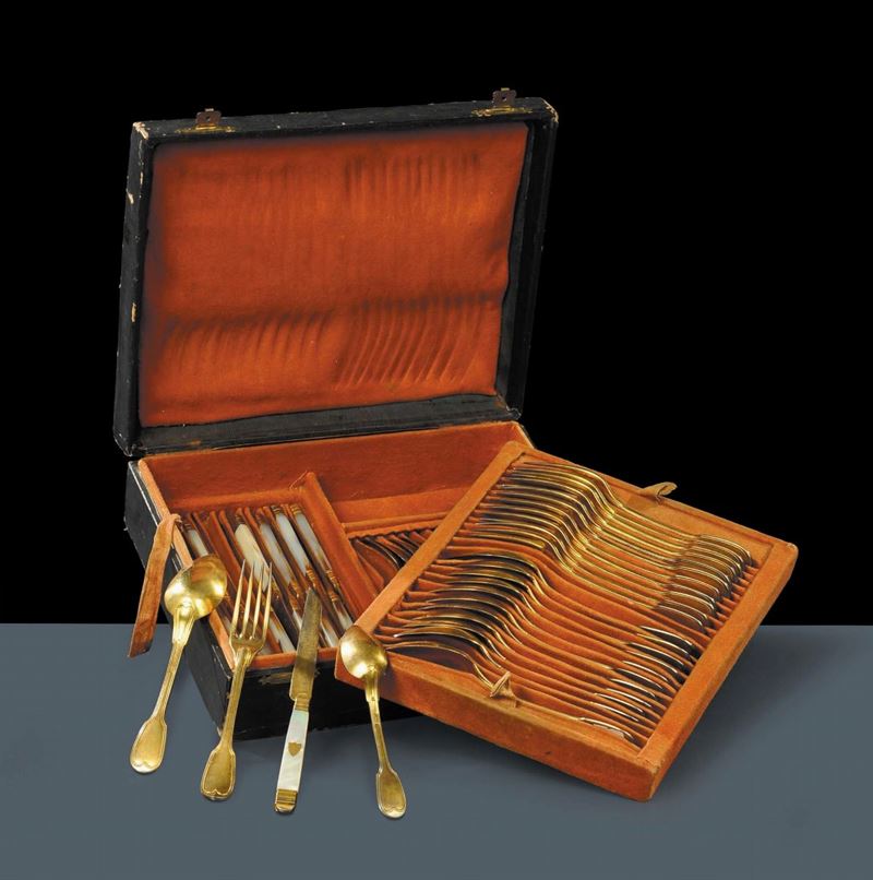 Servito da posate in argento dorato entro cofanetto, Parigi inizio XIX secolo  - Asta Antiquariato, Argenti e Dipinti Antichi - Cambi Casa d'Aste