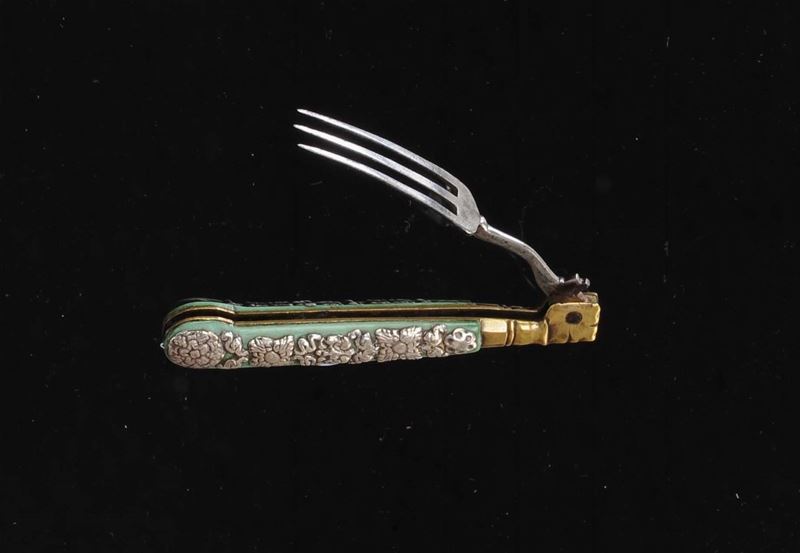 Forchetta pieghevole da viaggio, Germania XVIII secolo,  - Auction Antiquariato, Argenti e Dipinti Antichi - Cambi Casa d'Aste