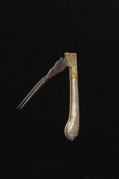 Forchetta Pieghevole con Manico in Argento e Bronzo, Europa XVIII Secolo
