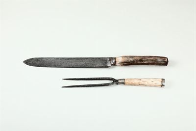 Forchettone e Coltello con Manico in Avorio e Argento, Europa (germania?) XVII Secolo