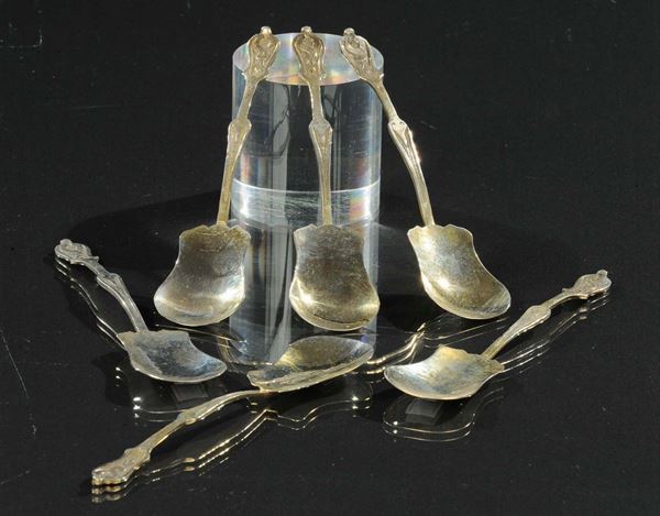 Sei cucchiaini in argento dorato, Italia fine XIX secolo