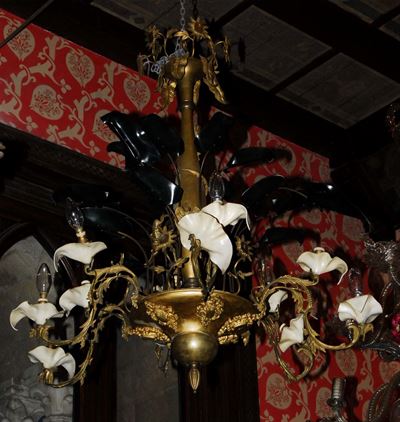 Lampadario in Metallo Dorato, Anni '40
