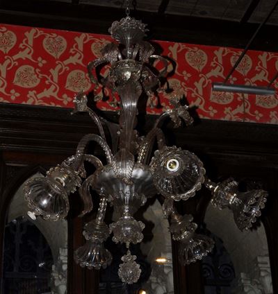 Lampadario a Sei Luci di Murano in Vetro Bianco, Anni '30-'40