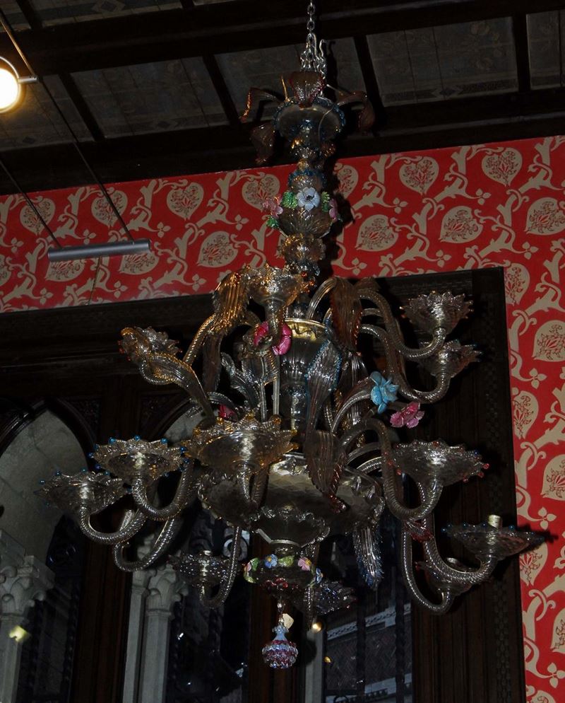 Lampadario di Murano in vetro colorato, anni '30  - Asta Asta OnLine 2-2013 - Cambi Casa d'Aste