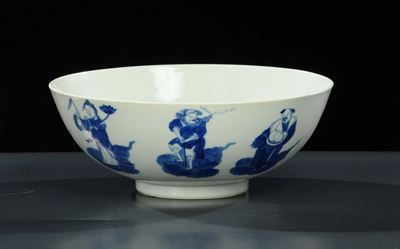 Ciotola in Porcellana Raffigurante Arti e Saggi, Cina XVIII Secolo