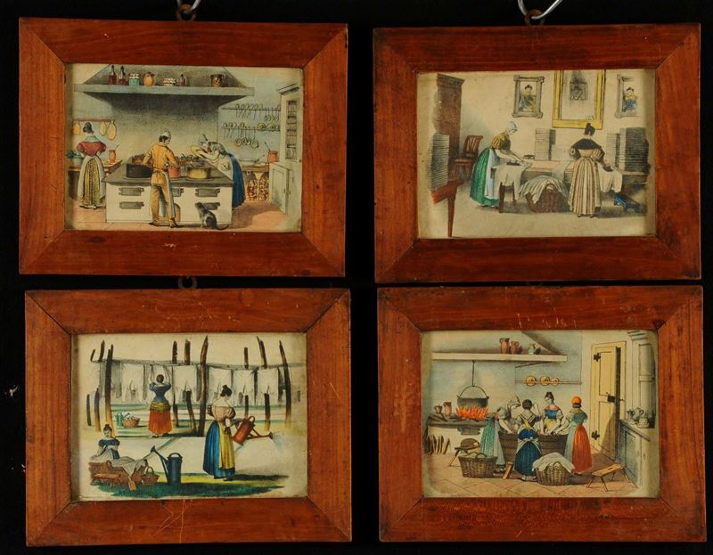 Lotto composto da quattro stampe acquarellate  - Auction Antiquariato, Argenti e Dipinti Antichi - Cambi Casa d'Aste