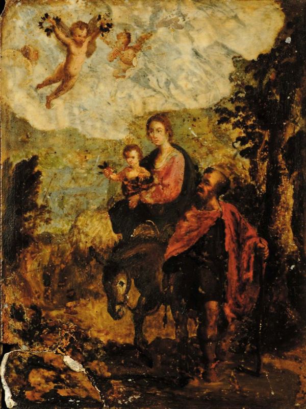 Scuola del XVI secolo Fuga in Egitto