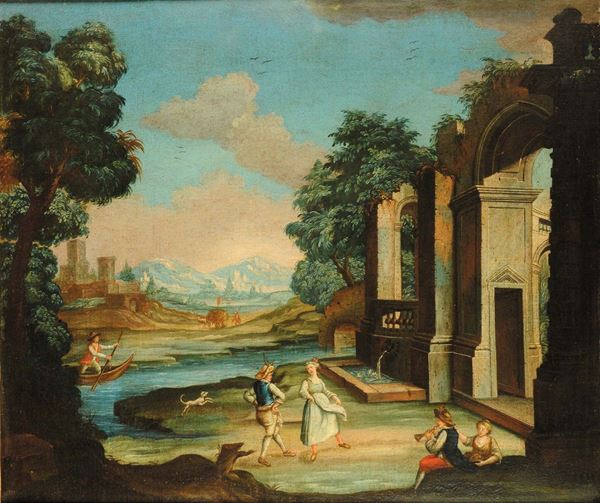 Scuola Veneta del XVIII secolo Paesaggio con architetturePaesaggio con architetture