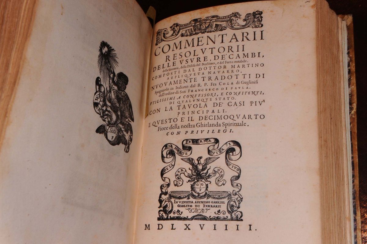 Edizioni del '500 - Inquisizione - Economia Azpilcueta Martin (detto il Navarro)manuale De' Confe...