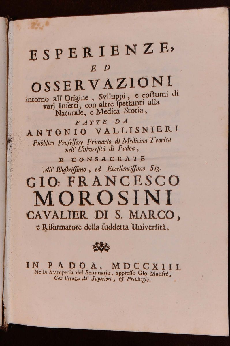 Lotto di 4 Opere di Argomento Scientifico Vallisneri Antoniolotto di 4 Divese Opere di Vallisneri...