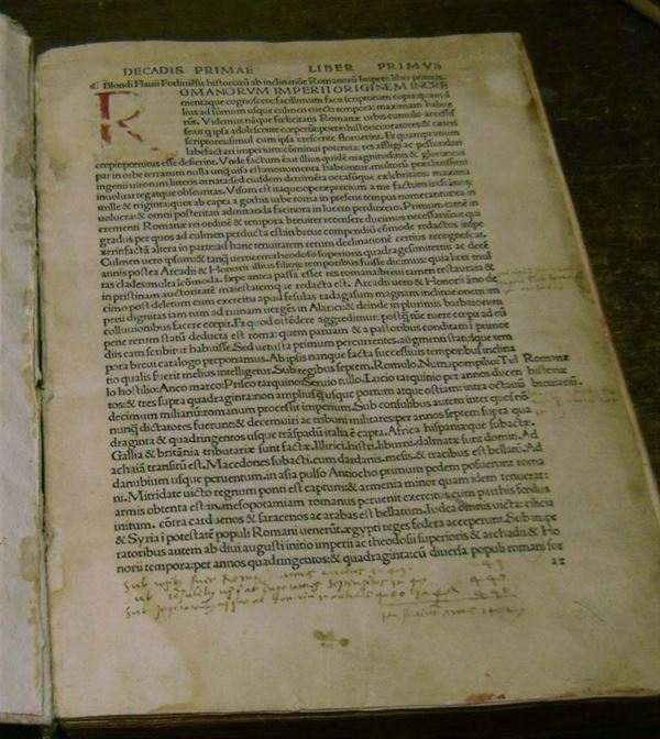 edizioni incunabole BIONDO Flavio Historia … romanorum imperii decades. Impressarum Venetiis, per Octavianum Scotum … Anno salutis 1483 XVII Kalendas augusti.