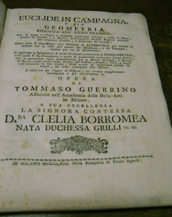 Edizioni del '700 - geometria GUERRINO Tommaso Euclide in campagna, Milano, 1763.