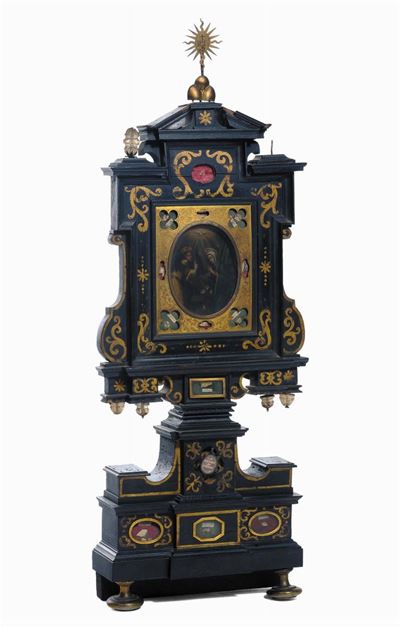 Grande Reliquiario a Tabella in Legno Ebanizzato e Dorato, Toscana Inizi XVIII Secolo