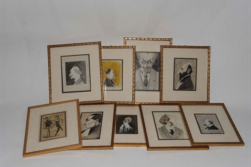 Nove caricature francesi incorniciate  - Auction OnLine Auction 03-2012 - Cambi Casa d'Aste